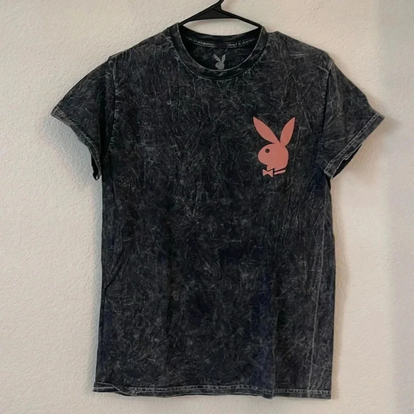 100% Cotton | Playboy Stonewash T Shirt with Logo | Sz Small - Picture 1 of 4